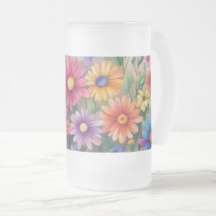 Painted Daisies -  Frosted Glass Beer Mug