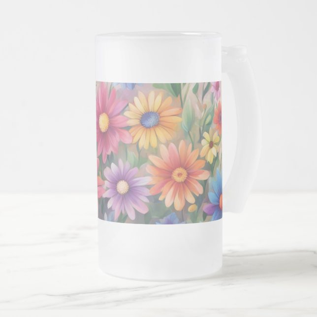Painted Daisies -  Frosted Glass Beer Mug (Front Right)