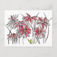 Painted Daisy Flowers Botanical Art Ink Drawing