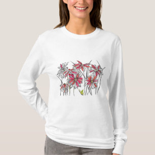 Painted Daisy Flowers Botanical Art Ink Drawing T-Shirt