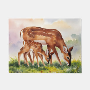 Painted Deer Mom and Baby Doormat