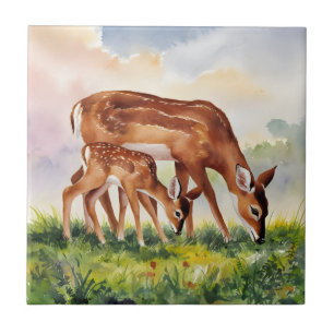 Painted Deer Mom and Baby Tile