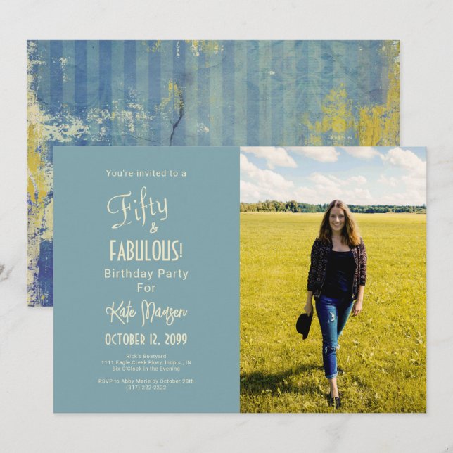 Painted Denim 50 & FABULOUS Birthday Party Photo Invitation (Front/Back)