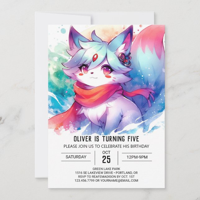 Painted Digital Fox Birthday Invitation (Front)