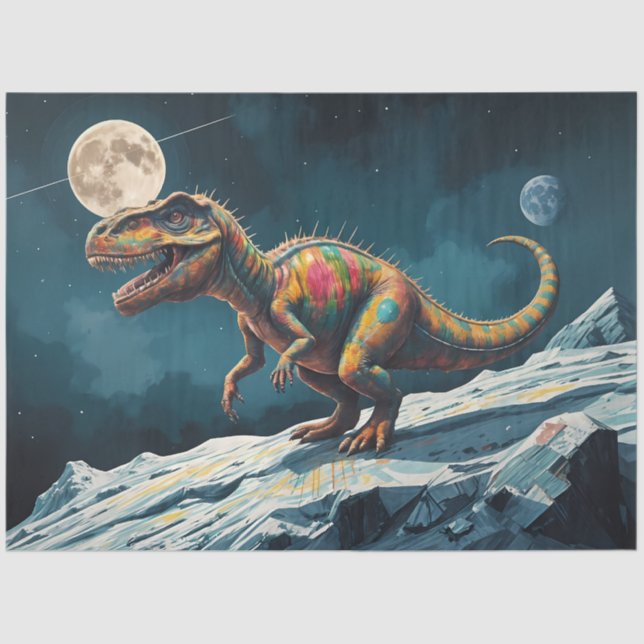 Painted Dinosaur Under Moonlight Pop Surreal  Tissue Paper (Front)