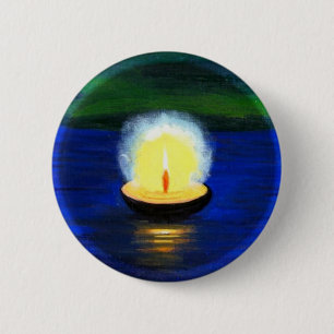 Painted Diwali Deepa Floating on the Water 6 Cm Round Badge