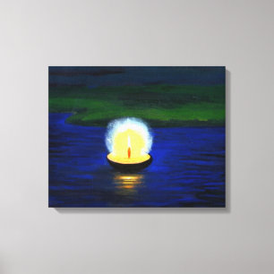 Painted Diwali Deepa Floating on the Water Canvas Print