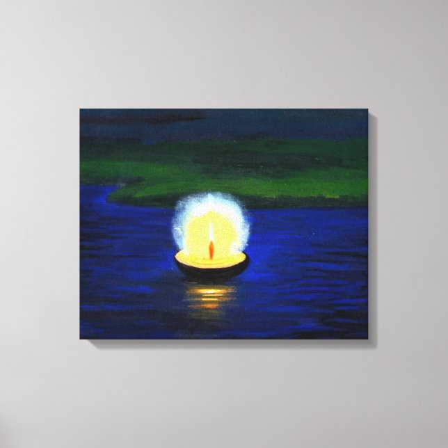 Painted Diwali Deepa Floating on the Water Canvas Print (Front)