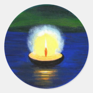 Painted Diwali Deepa Floating on the Water Classic Round Sticker