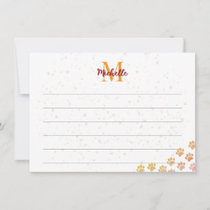 Painted Dog Paw Prints Watercolor Lined Monogram Card