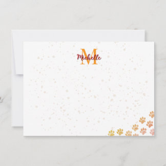 Painted Dog Paw Prints Watercolor Monogram Card