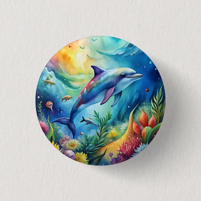 Painted Dolphin 3 Cm Round Badge (Front)