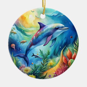 Painted Dolphin Ceramic Tree Decoration