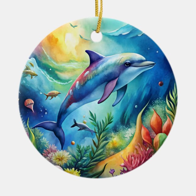 Painted Dolphin Ceramic Tree Decoration (Front)