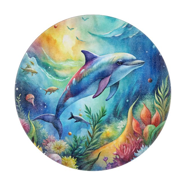 Painted Dolphin Cutting Board (Front)