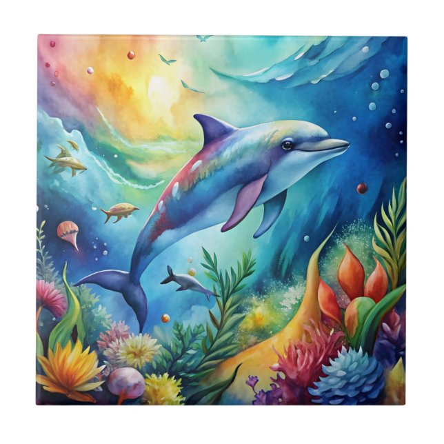 Painted Dolphin Tile (Front)
