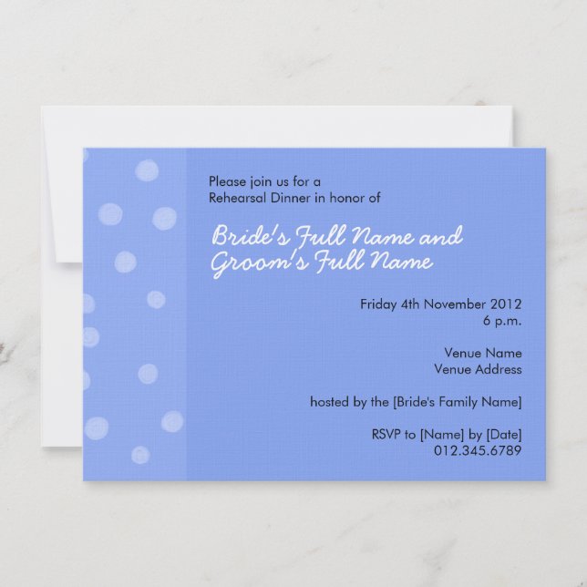 Painted Dots blue Rehearsal Dinner Invitation (Front)