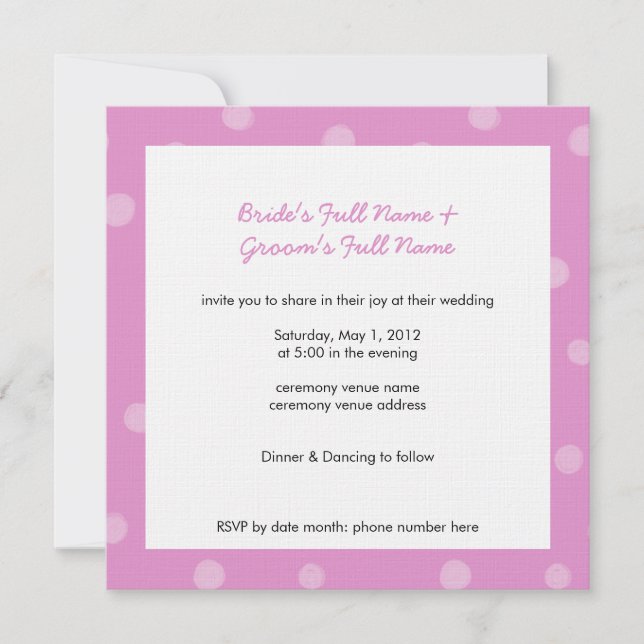Painted Dots pink white Wedding Invitation (Front)