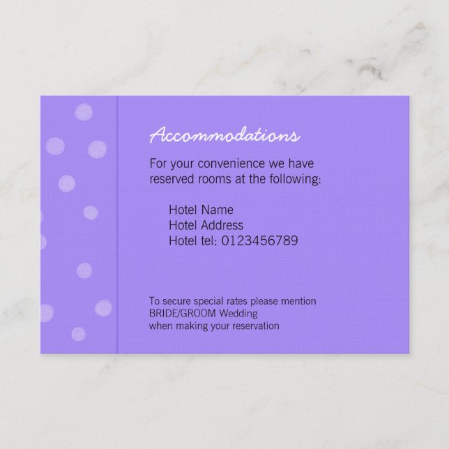 Painted Dots purple Wedding Enclosure Card (Front)
