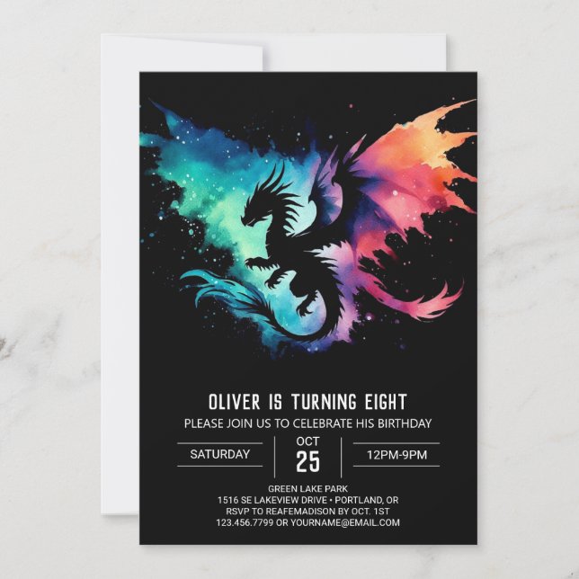 Painted Dragon Birthday DIY Invitation (Front)