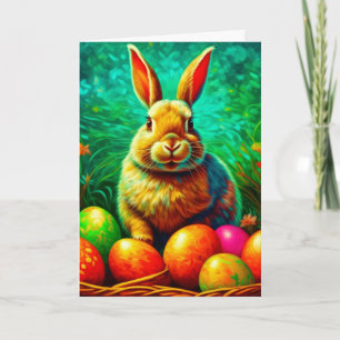 Painted Easter Bunny with Eggs Holiday Card