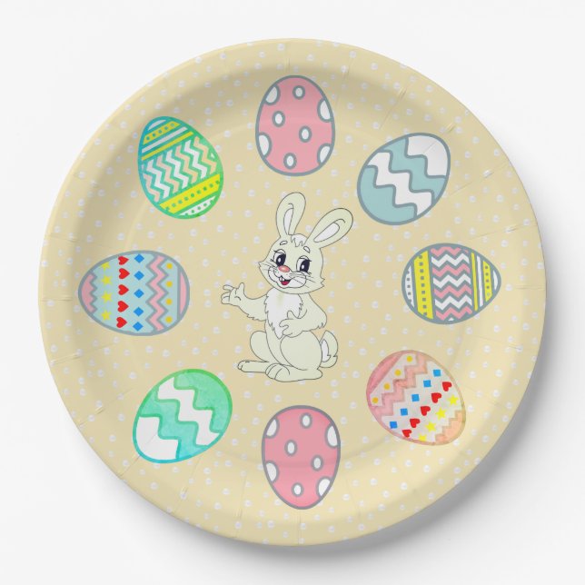 Painted Easter Eggs & Bunny Paper Plate (Front)