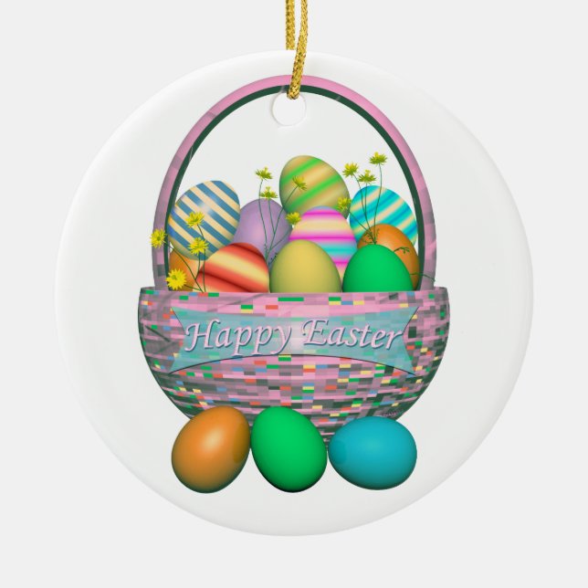Painted Easter Eggs in Basket Ceramic Tree Decoration (Front)