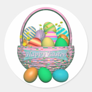 Painted Easter Eggs in Basket Classic Round Sticker