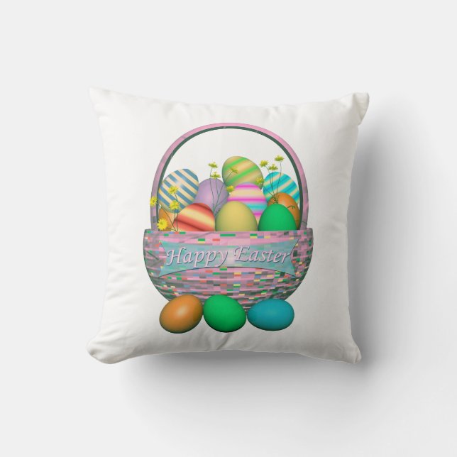 Painted Easter Eggs in Basket Cushion (Front)