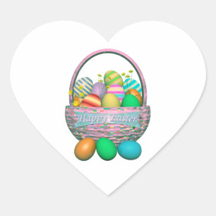 Painted Easter Eggs in Basket Heart Sticker