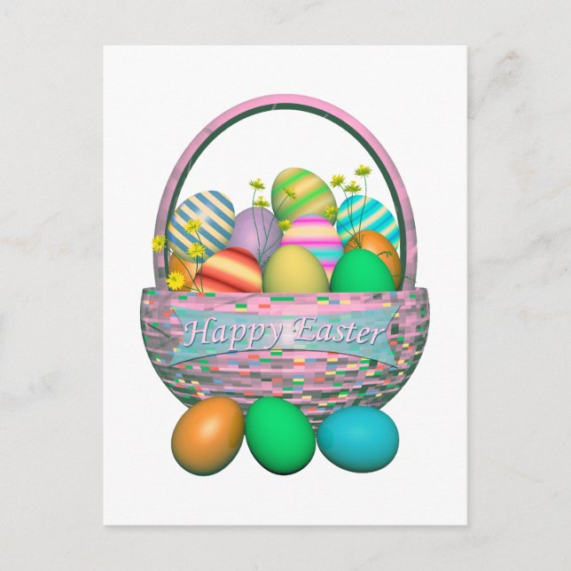 Painted Easter Eggs in Basket Holiday Postcard (Front)