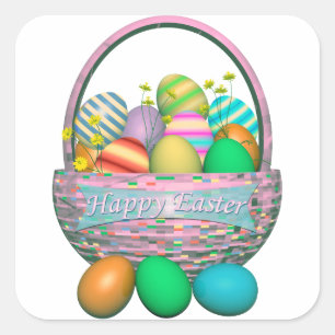 Painted Easter Eggs in Basket Square Sticker