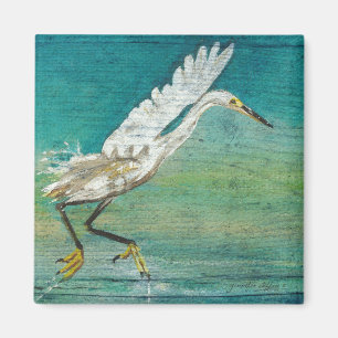 Painted Egret Shorebird Beach House Art Magnet