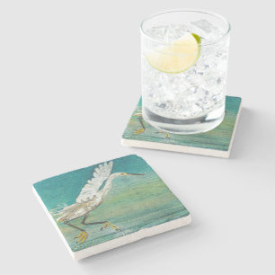 Painted Egret Shorebird Beach House Art Stone Coaster