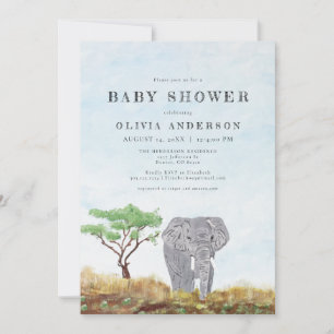 Painted Elephant Stay Wild Safari Baby Shower Invitation