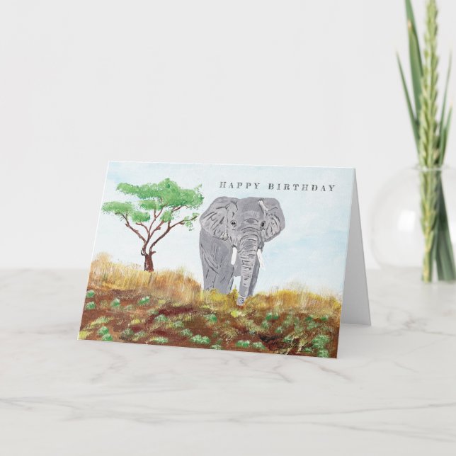 Painted Elephant Stay Wild Safari Birthday Card (Front)