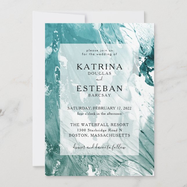 Painted Emerald Green Modern Wedding Invitation (Front)