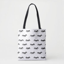 painted eyelashes black and white tote bag
