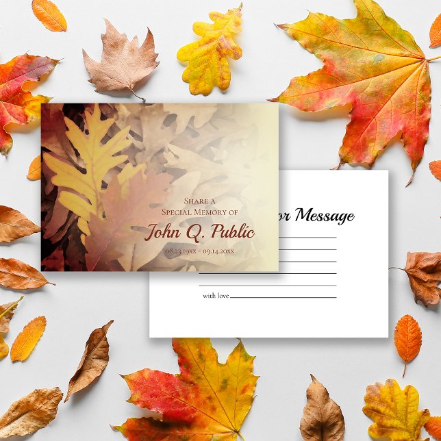 Painted Fall Leaves Share a Memory Funeral Card (Creator Uploaded)