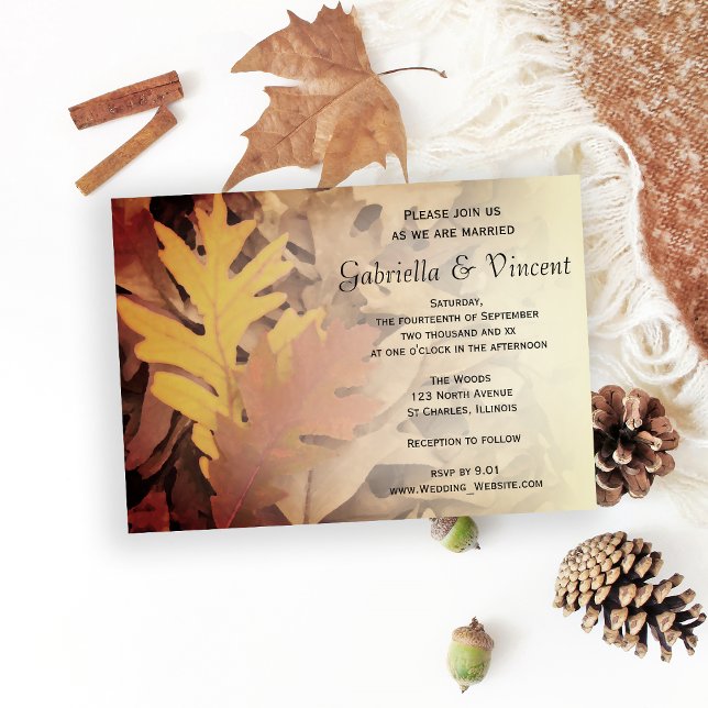 Painted Fall Leaves Wedding Invitation (Fall in Love with this natural Autumn Leaves Wedding Invitation.)