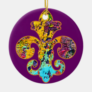 Painted Fleur de lis 4 Ceramic Tree Decoration