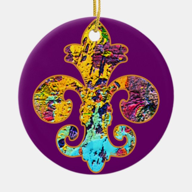 Painted Fleur de lis 4 Ceramic Tree Decoration (Front)