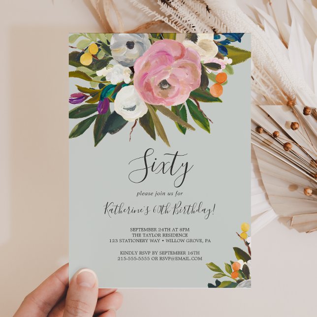 Painted Floral 60th Birthday Invitation (Creator Uploaded)