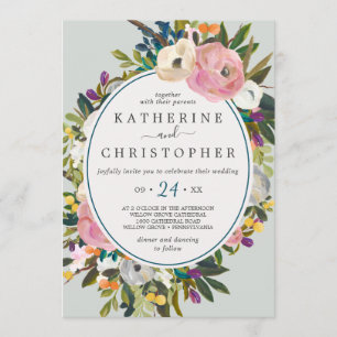 Painted Floral All In One Wedding Invitation