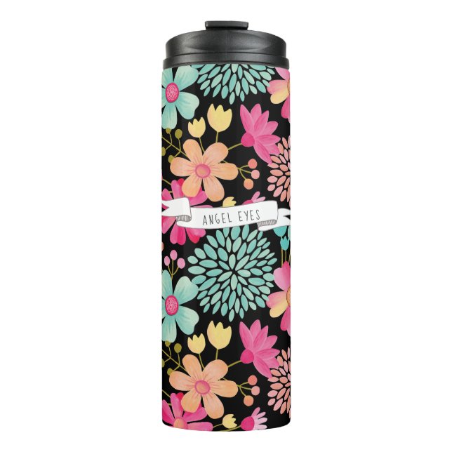 Painted Floral Banner Name Personalised Drink Thermal Tumbler (Front)