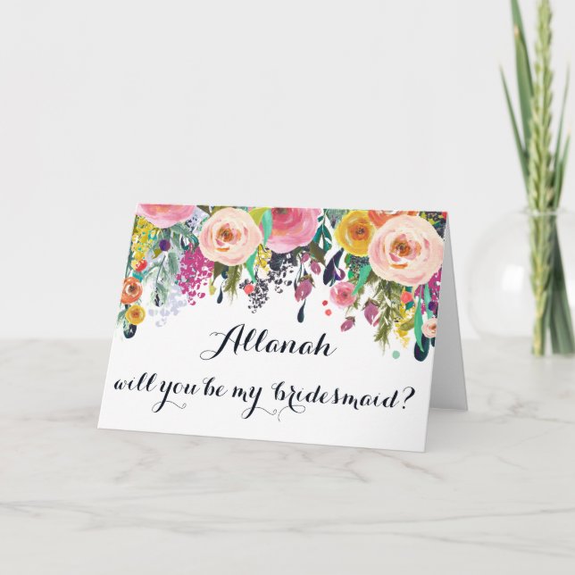 Painted Floral Be My Bridesmaid Greeting Card (Front)