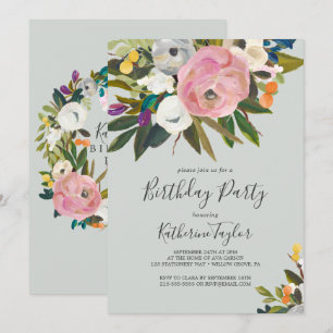 Painted Floral Birthday Party Invitation