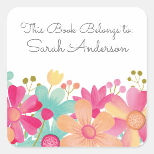 Painted Floral Book Plate This Book Belongs To Square Sticker