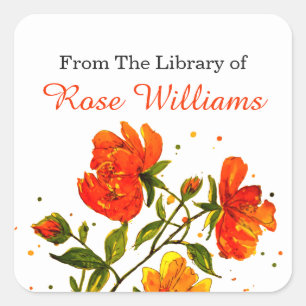 Painted Floral Bookplate From The Library Of Square Sticker