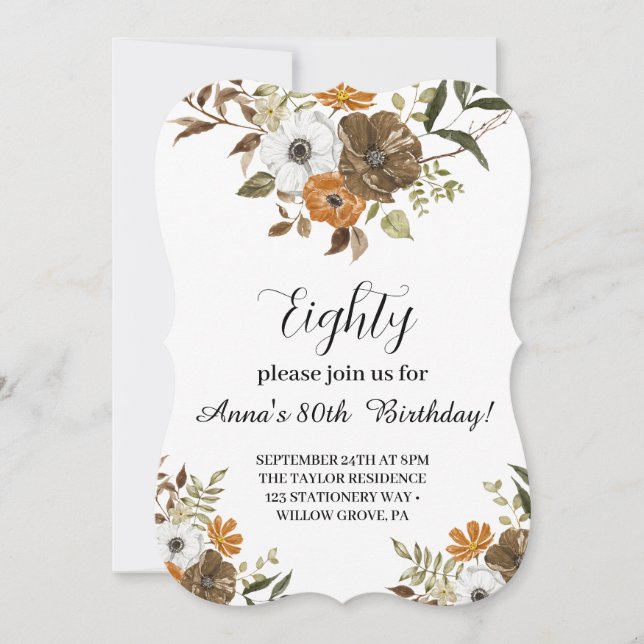 Painted Floral botanical 80th Birthday Invitation (Front)